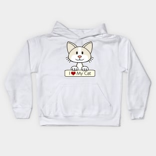 Cream and White Cat - I Love My Cat Kids Hoodie